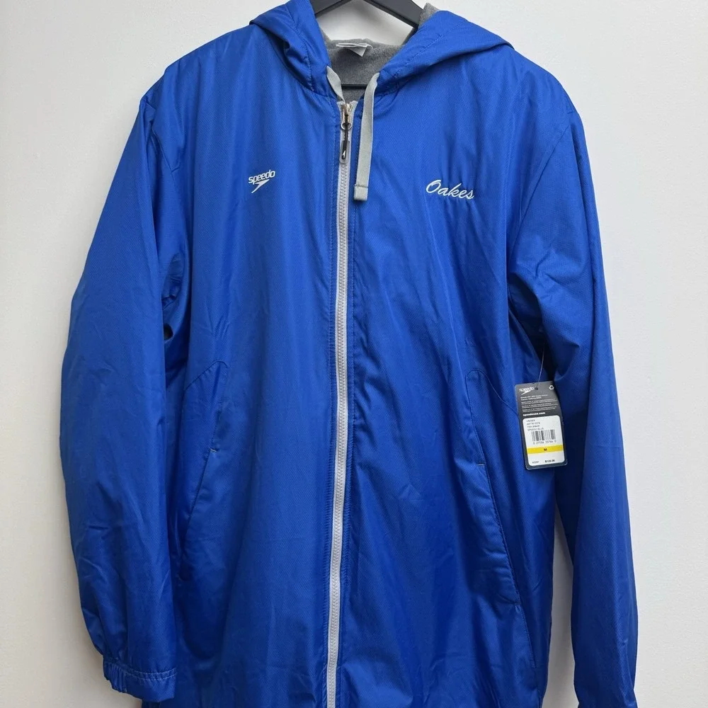 Speedo Adult Team Swim Parka ATCC‎ Dolphins Fleece Med Lined Coat Royal Blue NWT